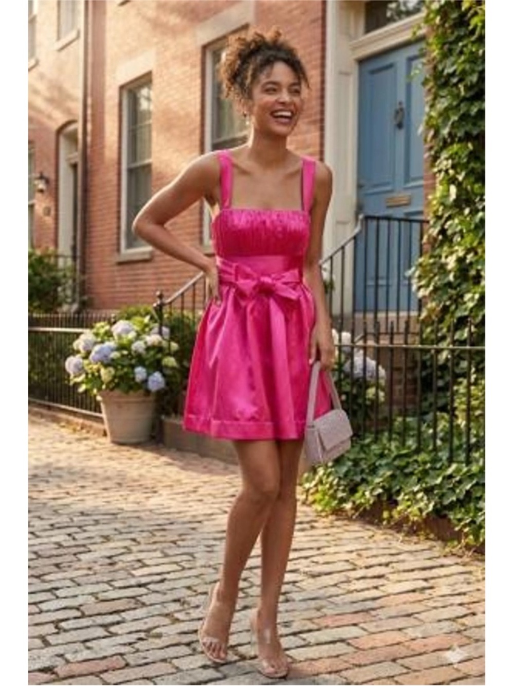 Maeve Anthropologie Bow-Tie Satin Mini Dress in Pink - Picture 5 of 9